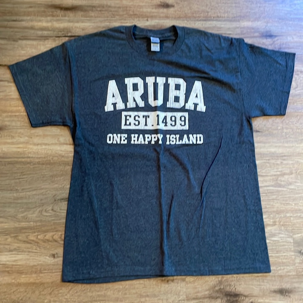Aruba One Happy Island Gildan Grey T-Shirt